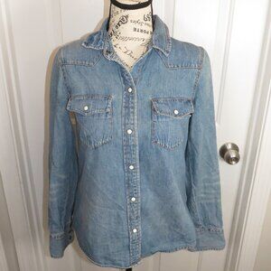 J Crew Women’s Pearl Snap Western Denim Long Sleeve Shirt Size 4